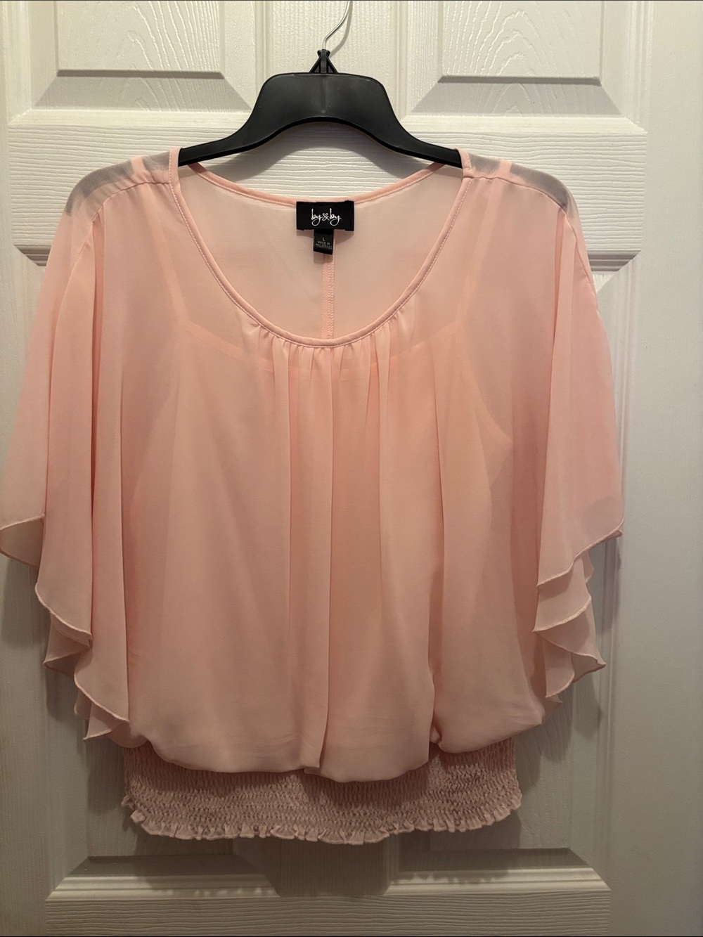 by & by Blush Pink Flutter Sleeve Blouse